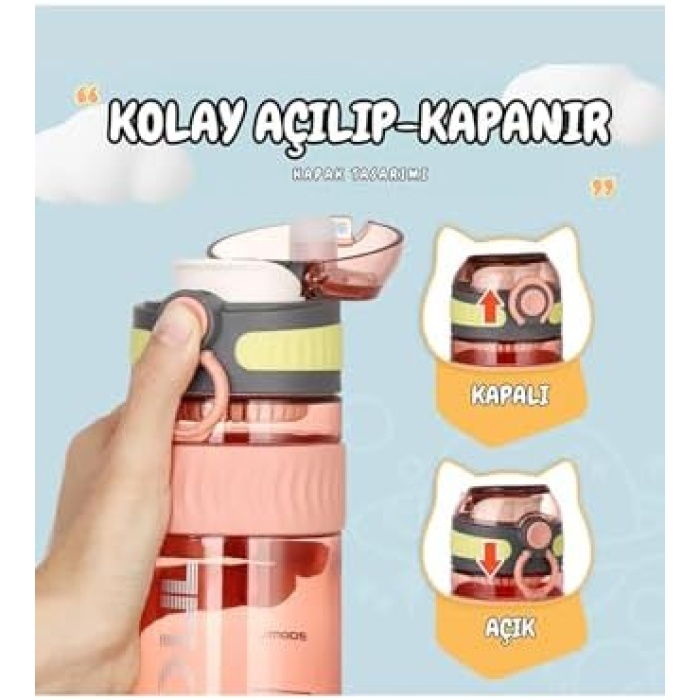 550ml Kilitlenebilir Kapak Rahat İçim Taşıma Kulplu Tritan Spor Matara (Pembe)