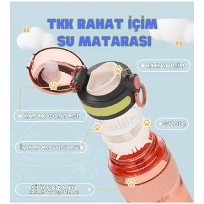 550ml Kilitlenebilir Kapak Rahat İçim Taşıma Kulplu Tritan Spor Matara (Pembe)