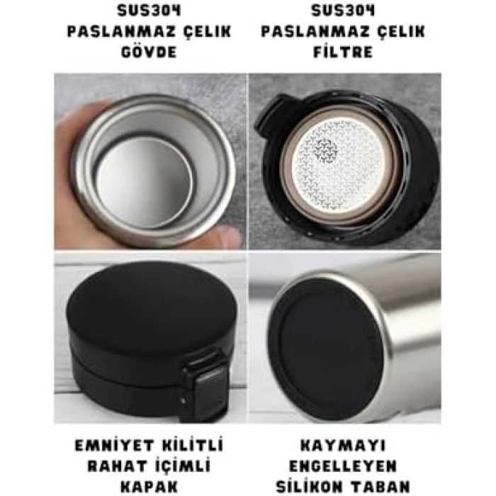 Filtreli Rahat İçim Kilitlenebilir Paslanmaz Çelik Termos Kahve Mug BPA İçermez (Kırmızı)