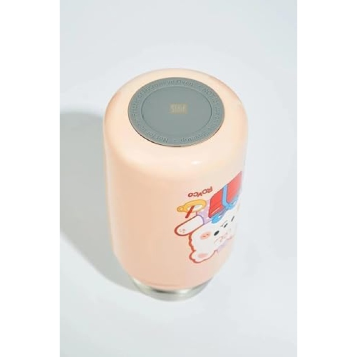 400ml Silikon Pipetli Sevimli Ayıcıklı Boyun Askılı Bebek Kulplu Paslanmaz Çelik Termos (Lacivert)