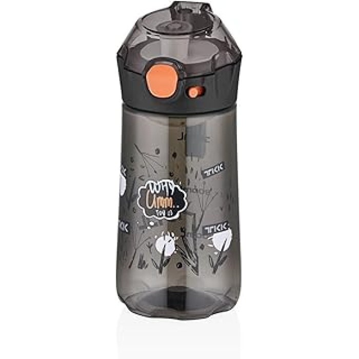 400ml Pipetsiz Taşıma Askılı Süzgeçli Kilitlenebilir Kapak Çocuk Su Matarası (Siyah)