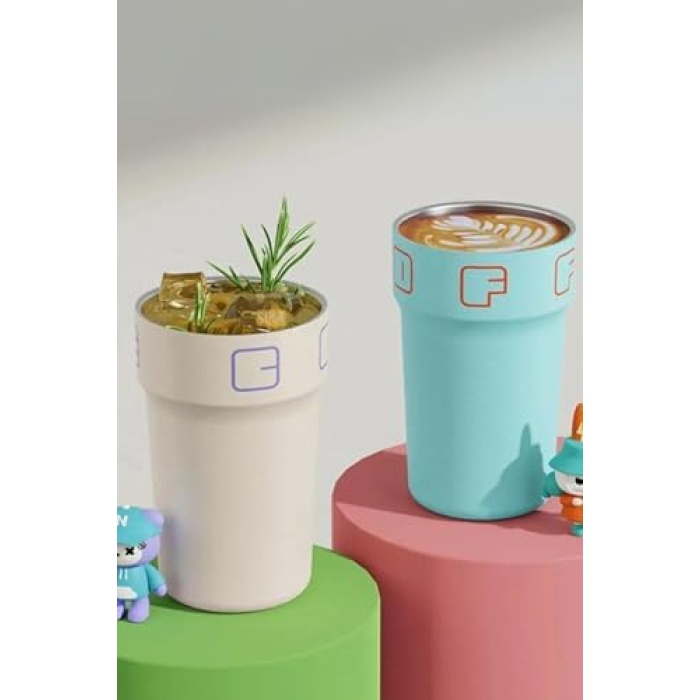 550ml LED Sıcaklık Göstergeli Rahat İçim Paslanmaz Çelik Akıllı Termos Mug (Siyah-Yeşil)