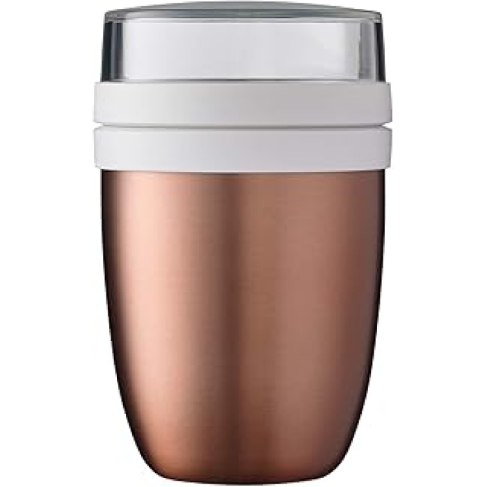 Elips gül altın beslenme kabı, 500 ml pratik termal yemek kabı, yoğurt bardağı, to go bardak – yemekleri uzun süre sıcak veya serin tutar, polipropilen, 500 + 200 ml
