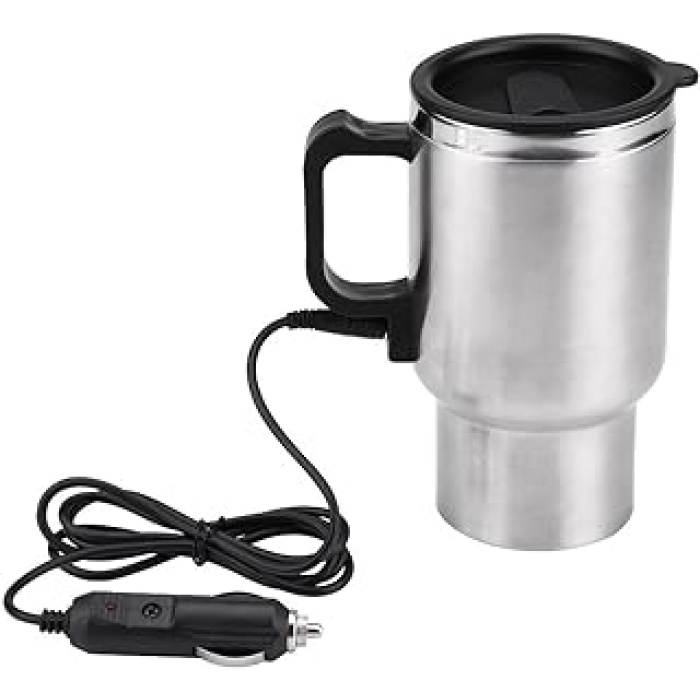 elektrikli araç su ısıtıcısı, 12 V araç içi su ısıtıcısı, fincan, 450 ml seyahat su ısıtıcısı, sigara çakmağı, termos bardak, 65 °Cde su, kahve veya çay sıcak tutmak için, paslanmaz çelik