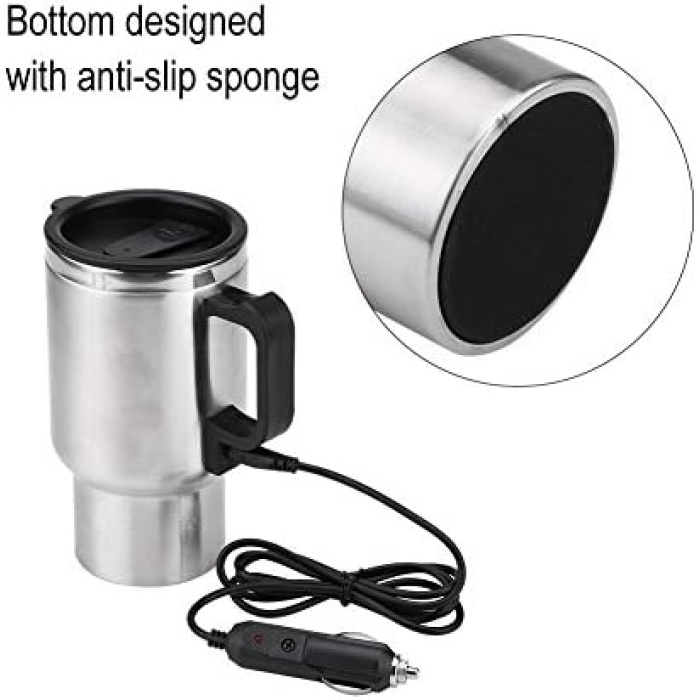 elektrikli araç su ısıtıcısı, 12 V araç içi su ısıtıcısı, fincan, 450 ml seyahat su ısıtıcısı, sigara çakmağı, termos bardak, 65 °Cde su, kahve veya çay sıcak tutmak için, paslanmaz çelik