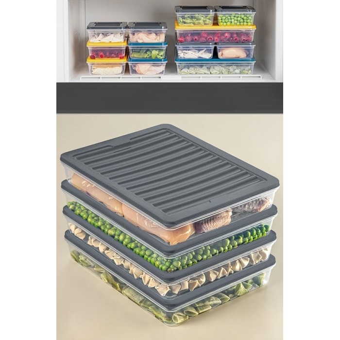 Home 4 Adet Buzdolabı Organizeri, Buzdolabı İçin Çok Amaçlı Saklama Kabı, Fresh Box, Şeffaf ve Ayarlanabilir, Gıdaları Taze Tutma Özelliği, Mutfak Düzenleyici (2400 Ml)