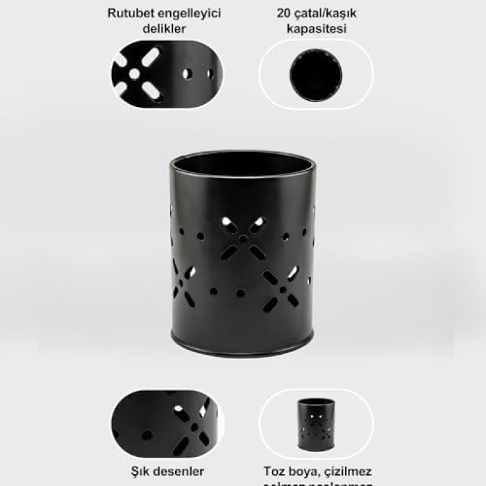 Metal Papatya Çatal-Bıçaklık Metal Mutfak Düzenleyici, Kaşıklık, Tezgahüstü Organizer, Kaşıklık Standı Siyah