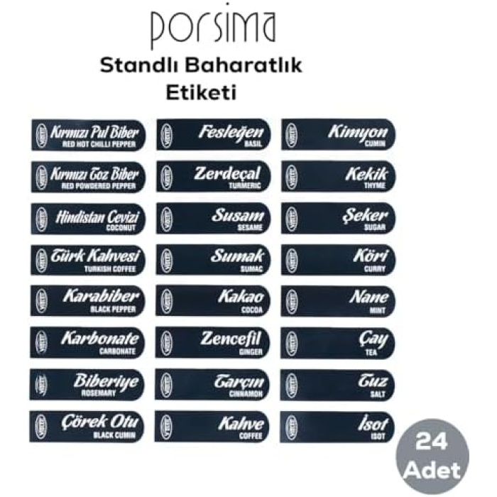1165 Simple 12 li Standlı Kendinden Yapışkanlı Kaşıklı Kapaklı Baharatlık Takımı - Siyah Beyaz