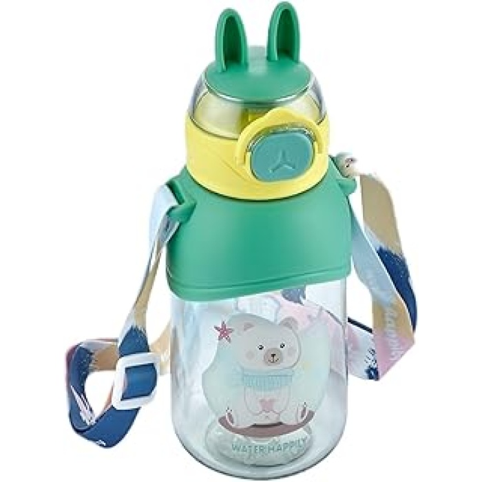 Boyun Askılı Pipetli Kilitli Kapak 650 Ml Okul Su Matarası 3 Renk