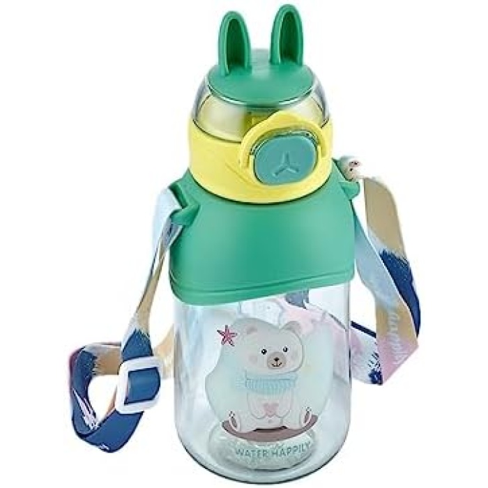 Boyun Askılı Pipetli Kilitli Kapak 650 Ml Okul Su Matarası 3 Renk