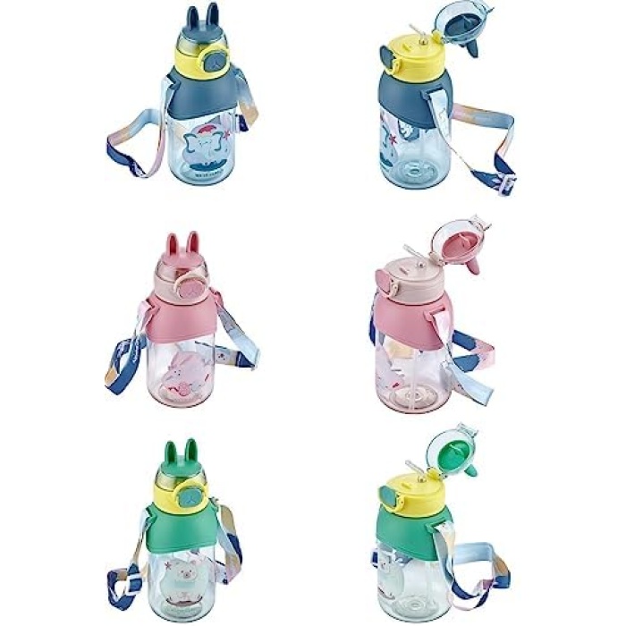 Boyun Askılı Pipetli Kilitli Kapak 650 Ml Okul Su Matarası 3 Renk