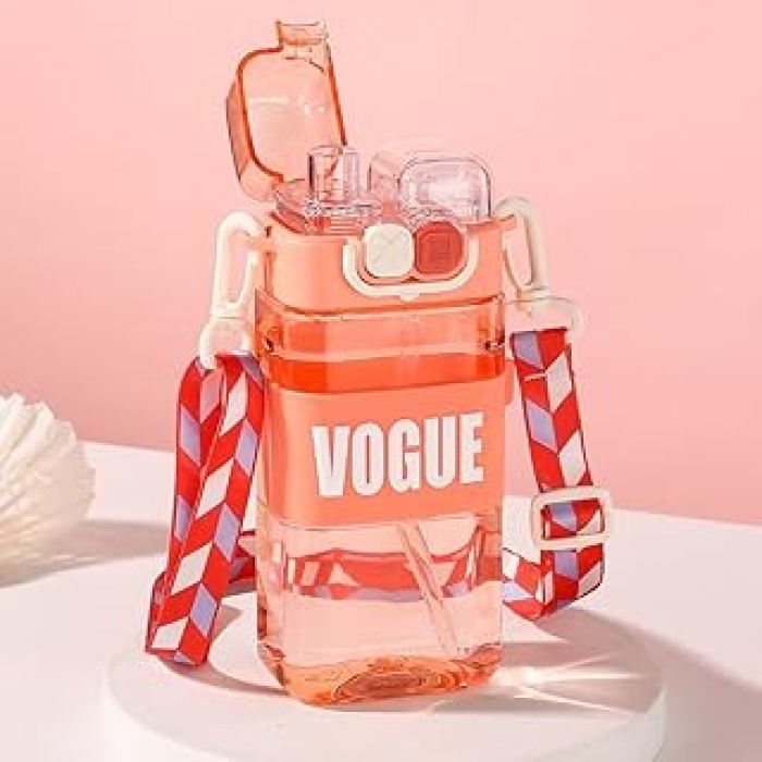 TOPTAN Çift Kapaklı Matara Kare Şeklinde Su Matarası Çift Ağızlı Suluk 580ml (PEMBE)