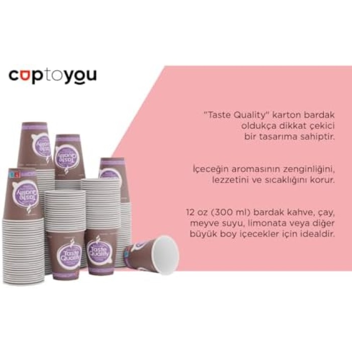 50 adet Tek kullanımlık karton bardak, 12 oz sıcak kahve bardağı, sıcak/soğuk içecek bardağı 300 ml, Taste Quality