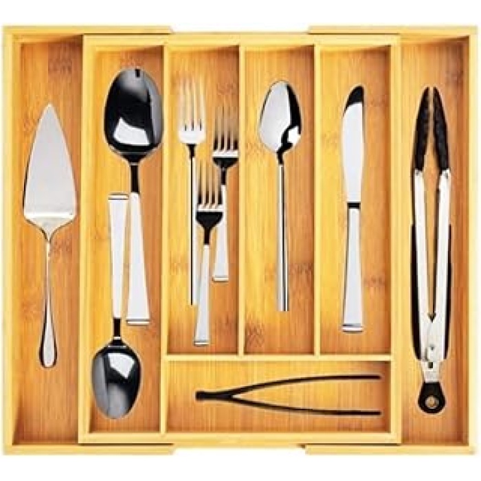 7 Bölmeli Bambu Kaşıklık Antibakteriel Çekmece içi Düzenleyici Organizer