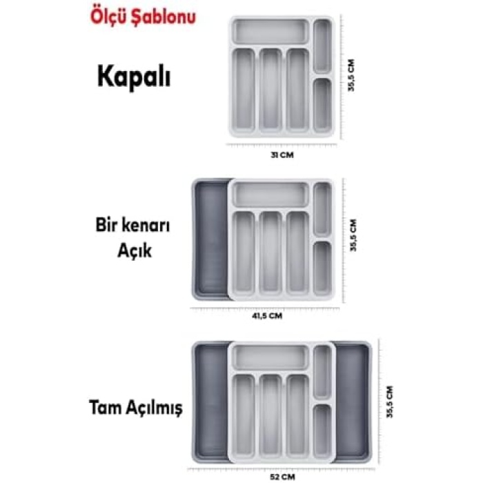 Çift Taraflı Ayarlanabilir Organizer Çekmece Içi Kaşıklık Uzayabilen Çatal Bıçaklık Düzenleyici
