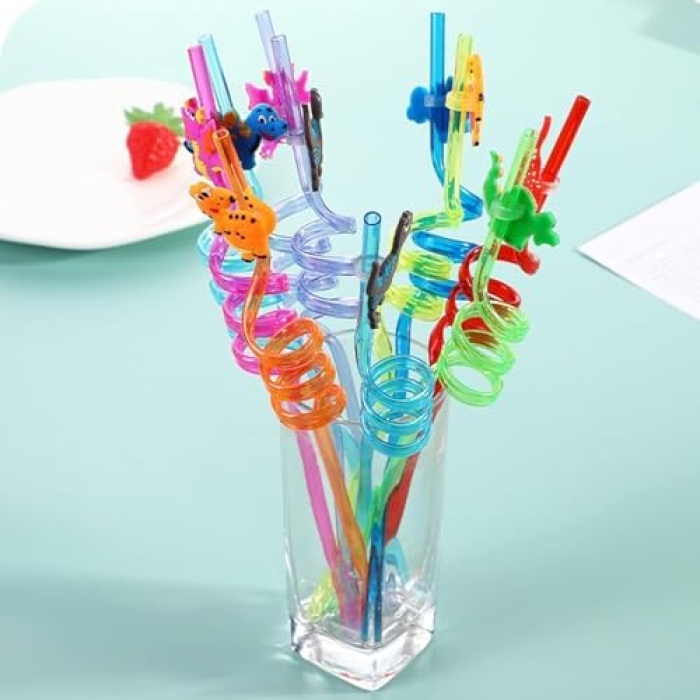 Home 4 Adet Kıvrımlı Plastik Pipet, Çocuklar için Eğlenceli Figürlü Tasarım, Renkli ve Dayanıklı İçecek Aksesuarları (4)