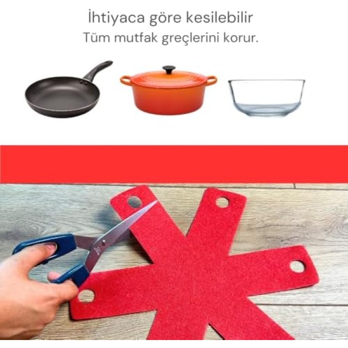 12 Adet Tencere Tava Koruyucu Düzenleyici Çizilme Önleyici Set Kırmızı