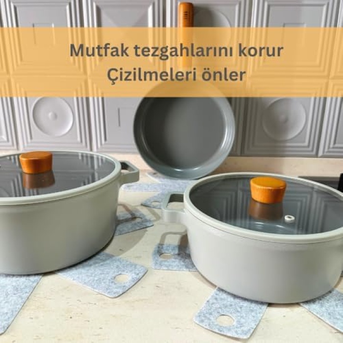 12 Adet Tencere Tava Koruyucu Düzenleyici Çizilme Önleyici Set Gri