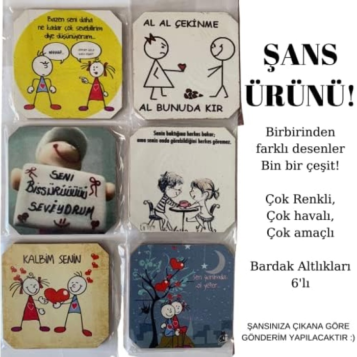 Altlığı 6lı Şans Butiği Ahşap Baskılı Doğa, Ünlüler, Sanat Eserleri, Mandala, İlham Verici Görsel & İçerikler Asorti Easyso4134