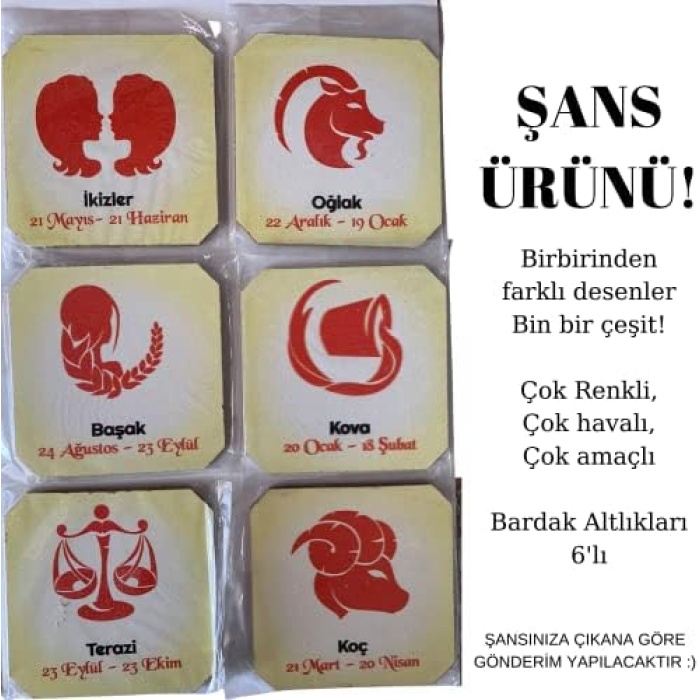 Altlığı 6lı Şans Butiği Ahşap Baskılı Doğa, Ünlüler, Sanat Eserleri, Mandala, İlham Verici Görsel & İçerikler Asorti Easyso4134