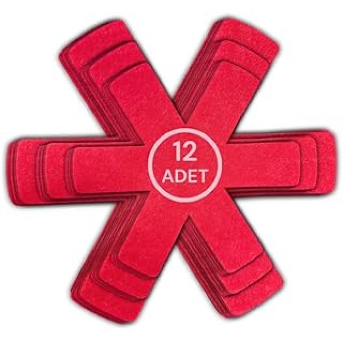 12 Li Set Tencere Tava Koruyucu Borcam Çizdirmez Keçe Düzenleyici Kırmızı