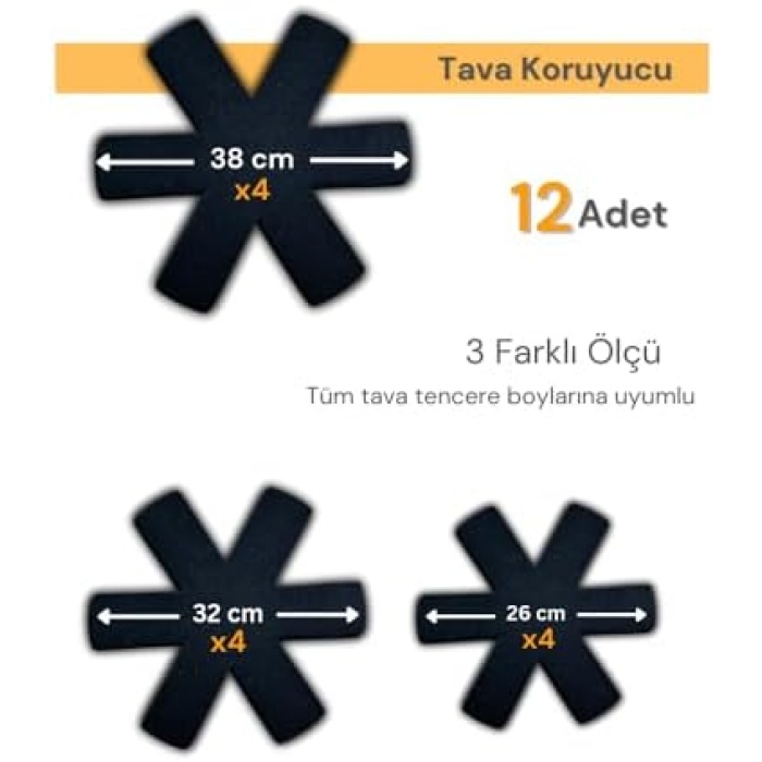 12 Li Set Tencere Tava Koruyucu Borcam Çizdirmez Keçe Düzenleyici Siyah