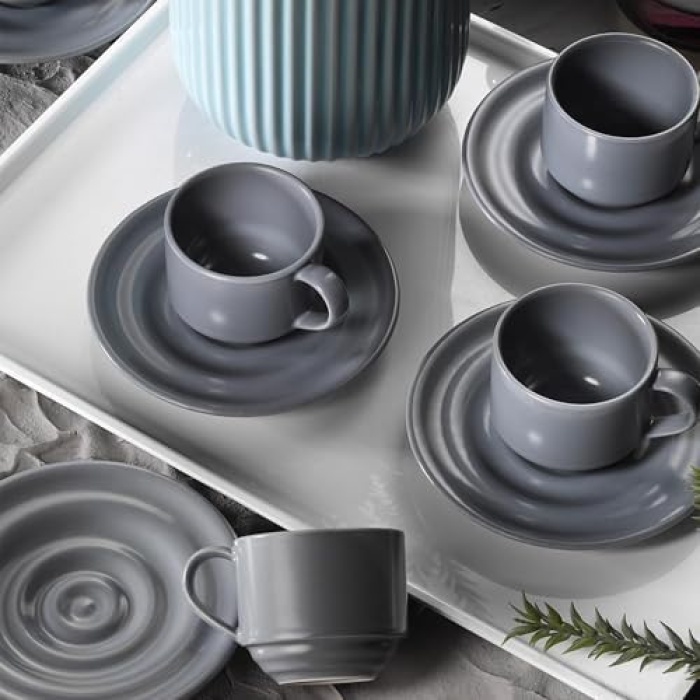 Porselen New Tuvana 6 Kişilik 12 Parça Kahve Takımı Gri, Standart, 82 ml