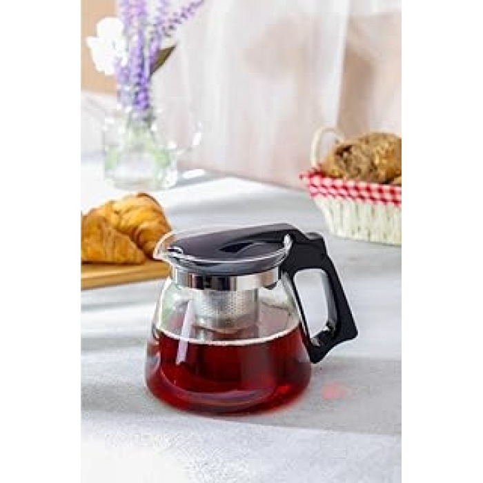 Home Isıya Dayanıklı Borosilikat Cam Demlik, Kendinden Süzgeçli, Şık Tasarım (1250 Ml)