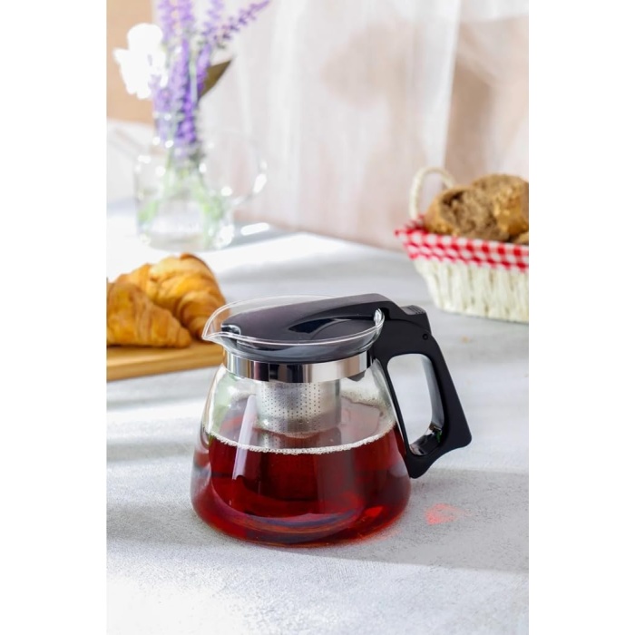 Home Isıya Dayanıklı Borosilikat Cam Demlik, Kendinden Süzgeçli, Şık Tasarım (1250 Ml)