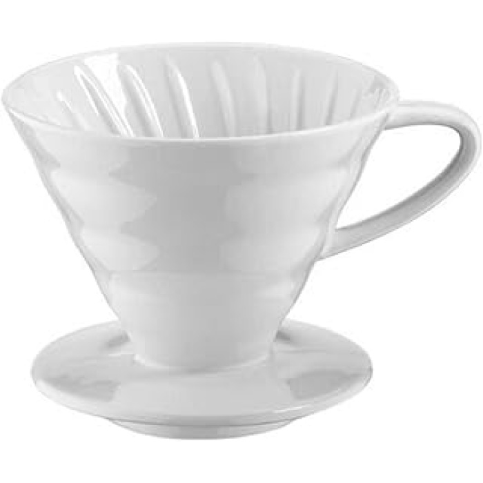 Seramik Kahve Dripper - Porselen Kahve Dripper - Kahve Demleyici - Kahve Aleti - No: 2 - Beyaz (Hario V60 Benzeri)