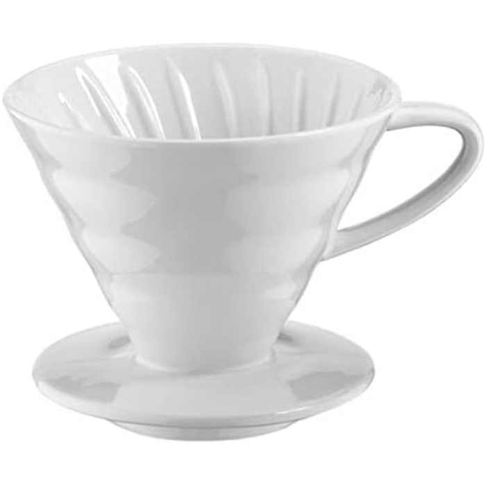Seramik Kahve Dripper - Porselen Kahve Dripper - Kahve Demleyici - Kahve Aleti - No: 2 - Beyaz (Hario V60 Benzeri)