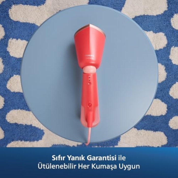 Philips 5000 Serisi Buharlı Düzleştirici - Ayarlanabilir Başlık, Hızlı Isınma, Eko ve Maksimum Ayarlar, Hassas Kumaşlar İçin Güvenli, Dikey ve Yatay Kullanım, Aksesuarlar Dahil, Mercan (STH5020/40)