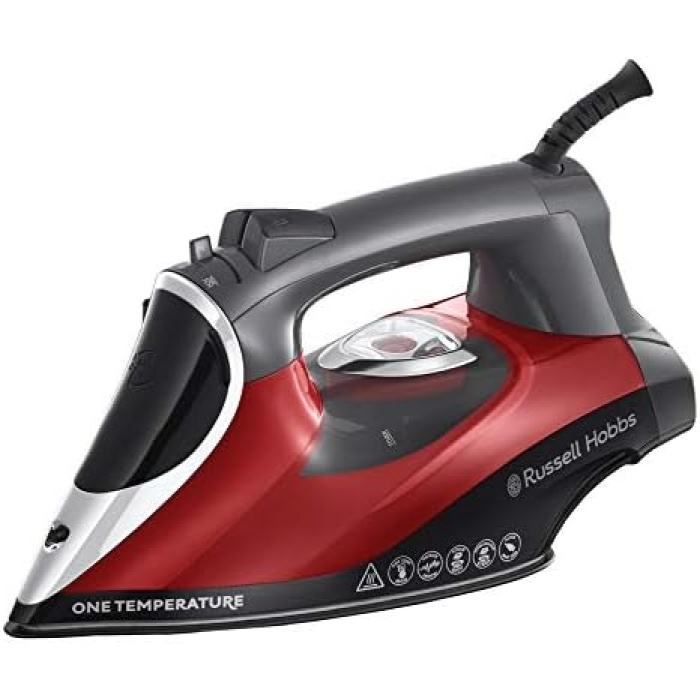 Hobbs One Temperature buharlı ütü (2.600 W, tüm kumaşlar için optimum sıcaklık ayarı, seramik turmalin ütü tabanı, değişken buhar 0-50 g/dak, buhar çıkışı 210 g/dak) ütü 25090-56