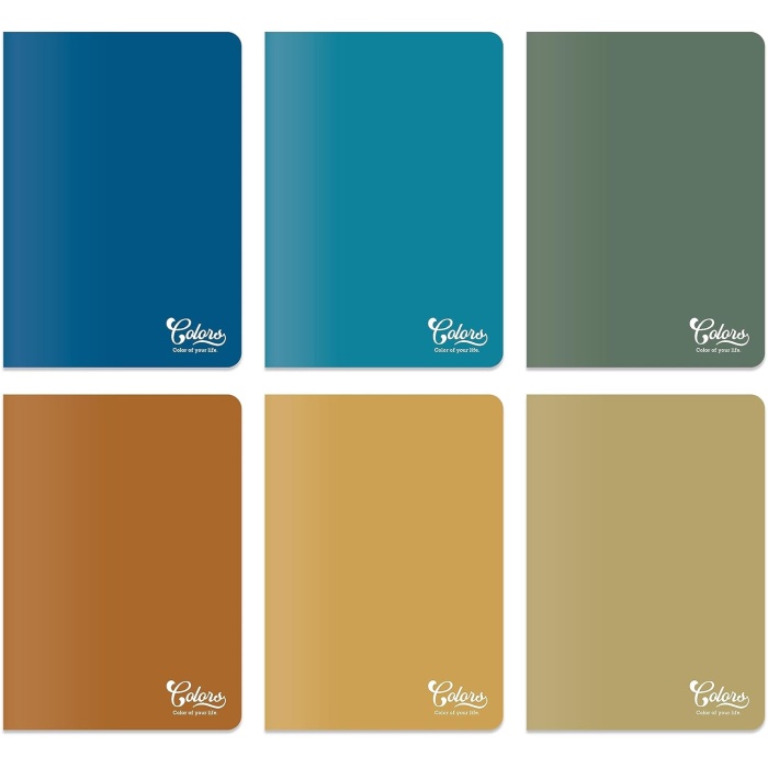 Colors Vintage Serisi, A5 60 Yaprak Çizgisiz Karton Kapaklı Defter 6lı Paket, Renkli