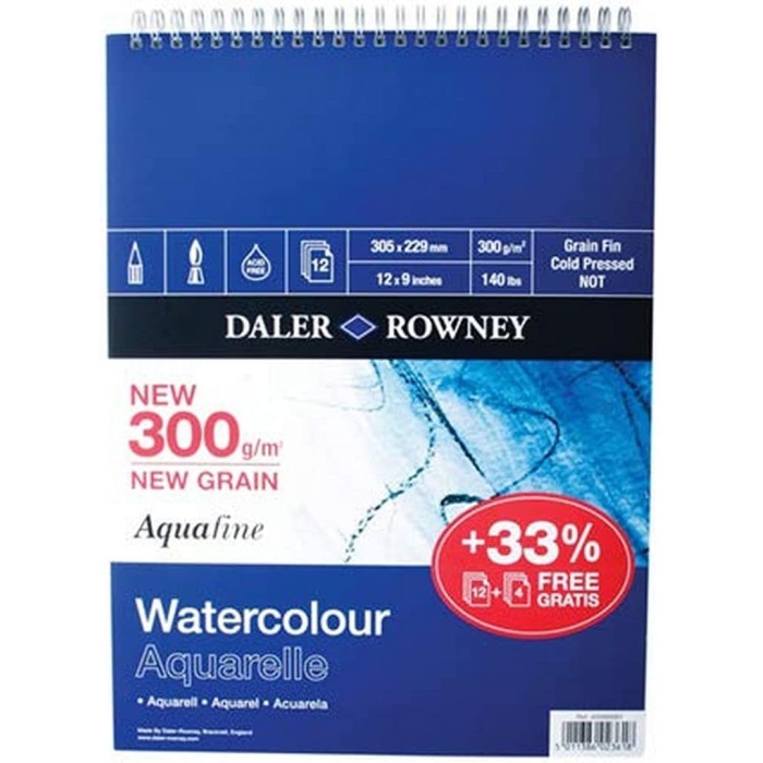 Rowney Aquafine SP 300 Gsm 254 x 178 mm (25,4 X 17,8 cm) 12 yaprak-Spiral