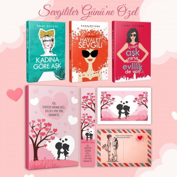 Kitabevi Kişiye Özel Kartpostallı Hediye Seti - 3lu Aşk Kitapları Seti - Aşk Meyvesi 128 Sayfa Defter 1 Kartpostal 1 Ayraç