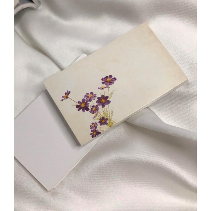 Mor Çiçekli Kart Yazısız Kart Not Kartı Tek Taraflı Boş Yazılabilir Mesaj Kartı 8x5 Cm -10 Adet