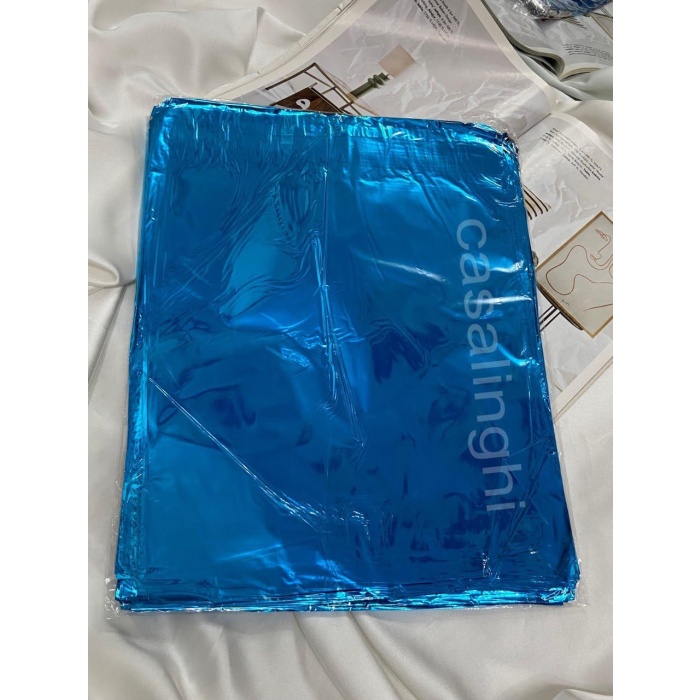 Mavi Tek Renk Hediye Paketi Metalize Poşet Kendinden Bantlı Gift 30x35 cm (100lü)