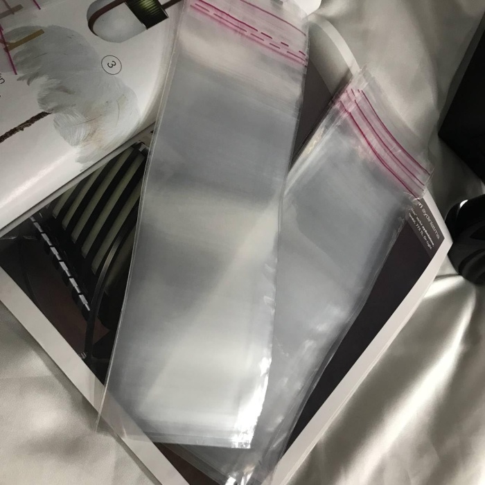 7x20 Cm (KAPAK PAYI DAHİL) Kendinden Yapışkanlı Jelatin Poşet Bantlı Şeffaf Opp Torba Paket 50li (7x20)