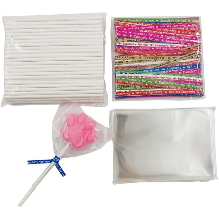 spring Cake Pop Çubuğu ve Ambalaj Seti, 300 Parça: Lolipop Çubukları, Şeffaf Poşetler ve Metalik Burgu Bağlar ile Kurabiye, Şekerleme ve Çikolata Yapımı İçin Uygun