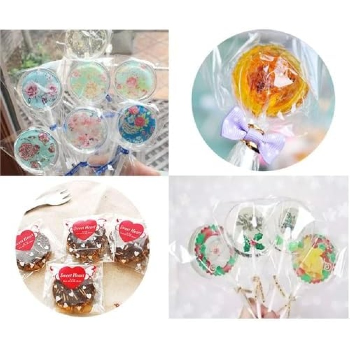 spring Cake Pop Çubuğu ve Ambalaj Seti, 300 Parça: Lolipop Çubukları, Şeffaf Poşetler ve Metalik Burgu Bağlar ile Kurabiye, Şekerleme ve Çikolata Yapımı İçin Uygun