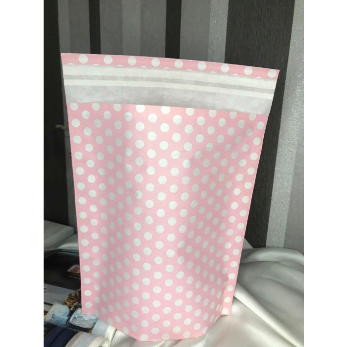 Beyaz Puantiyeli Hediye Paketi Gift Packet Hediye Torbası Bantlı 25x30 Cm - 2 Adet (Pembe)