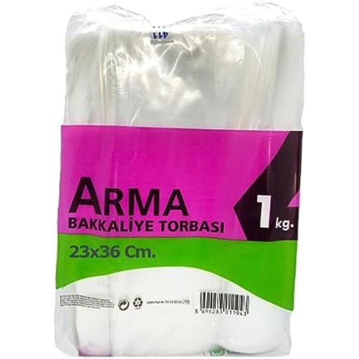 Arma Şeffaf Naylon 2 lik 23x36 Cm. Bakkaliye Poşeti Torbası - 1 Kg. - Ort. 190 Adet - 3 Paket