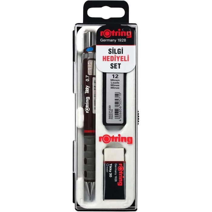 Tikky Mekanik Kurşun Kalem, Uç ve Silgi Seti, Bordo, 3lü Set