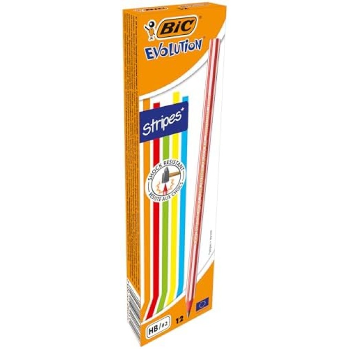 Evolution Stripes Kurşun Kalem 12li Kutu,Kıymık Oluşturmaz, Çiğnemeye Karşı Dayanıklı, Kolay Açılır