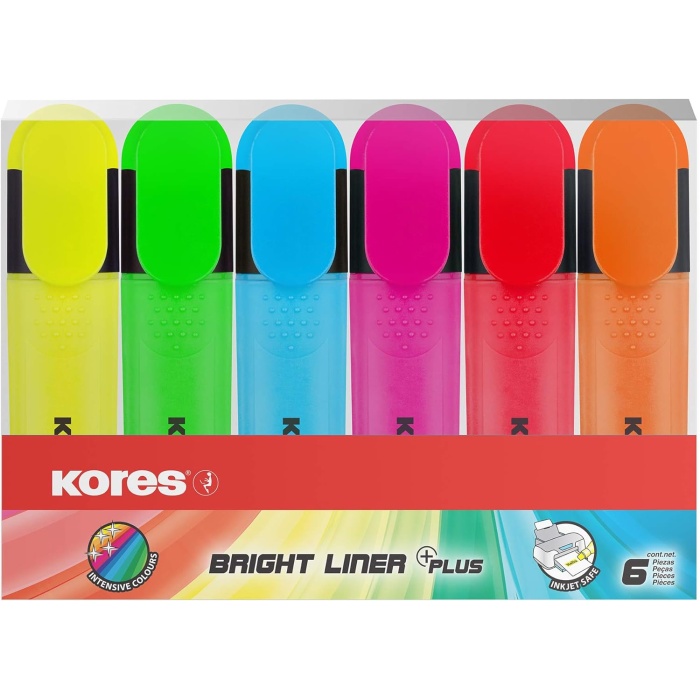 TM36160 fosforlu kalem seti, 6lı set, parlak kalem, sarı/yeşil/turuncu/pembe/kırmızı/mavi