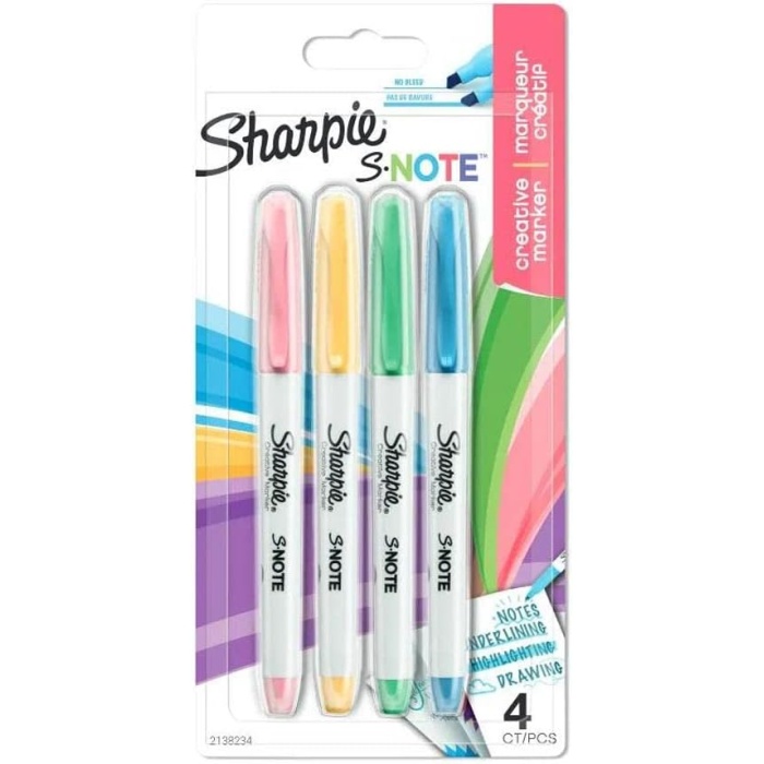 S-Note Fosforlu İşaretleme Kalemi, 4lü Blister, Karışık