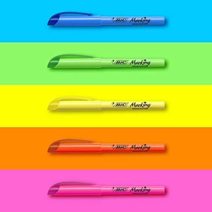 Intensity Marking Highlighter Fosforlu Kalem 5Li Blister Karışık Renkler, Floresan Su Bazlı Mürekkep