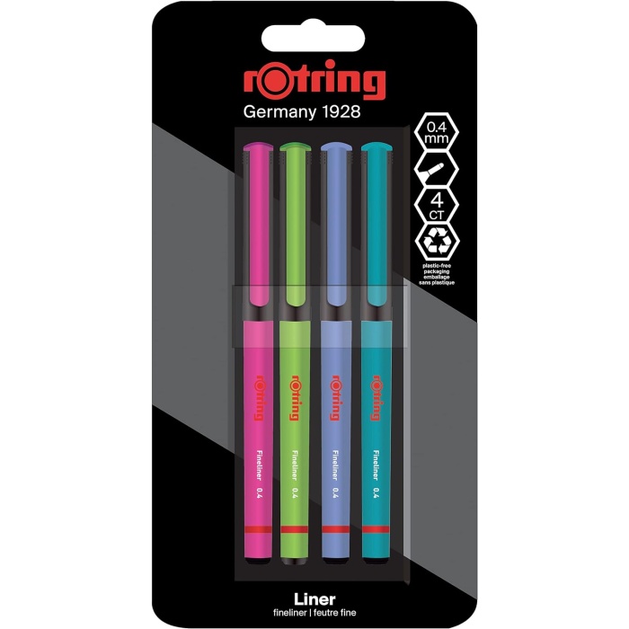 Fineliner, İnce Keçe Uçlu Kalem 0.4 mm, 4lü Paket, Canlı Renkler