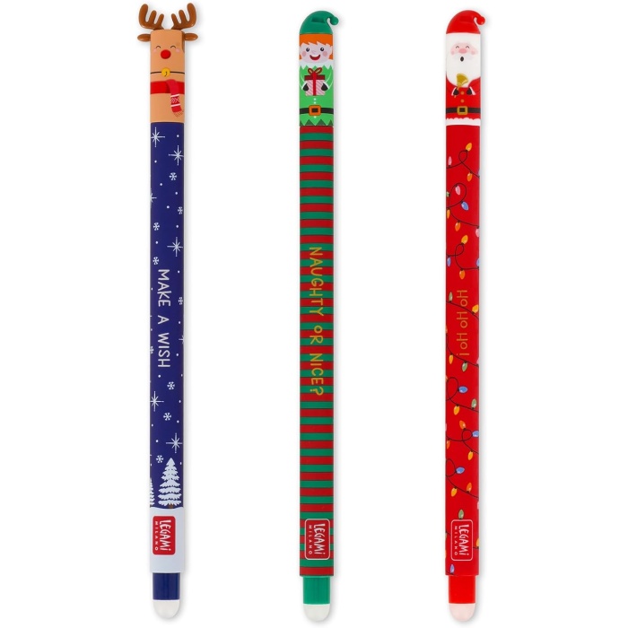 - 3lü set silinebilir jel kalem, Noel baskısı, ısıya duyarlı silinebilir mürekkep, kırmızı, mavi, yeşil, Noel kalemi, kağıt tüketmeden silme